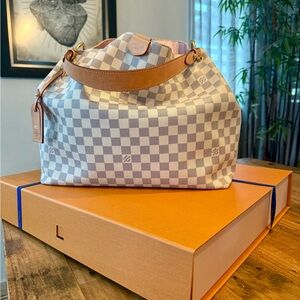 Louis Vuitton Checkered Shoulder Bag - Cream and Tan